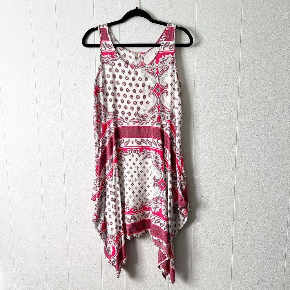 Umgee Womens Tank Dress Large Handkerchief Hem Paisley Floral Cottagecore Boho
